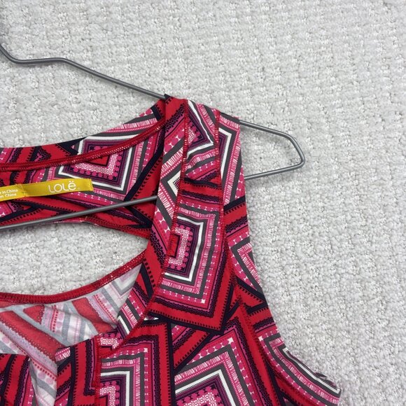 Lole Tank Top Tennis Knit V neck Shirt Women’s Small Psychedelic Boho Red AOP - Picture 5 of 14
